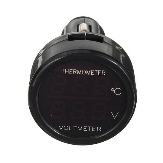 Car LED Digital Red&Blue Display 2 In 1 Dual Voltmeter Thermometer 12V