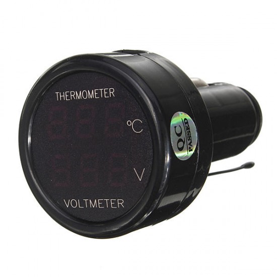 Car LED Digital Red&Blue Display 2 In 1 Dual Voltmeter Thermometer 12V Car LED Digital Red&Blue Display 2 In 1 Dual Voltmeter Thermometer 12V