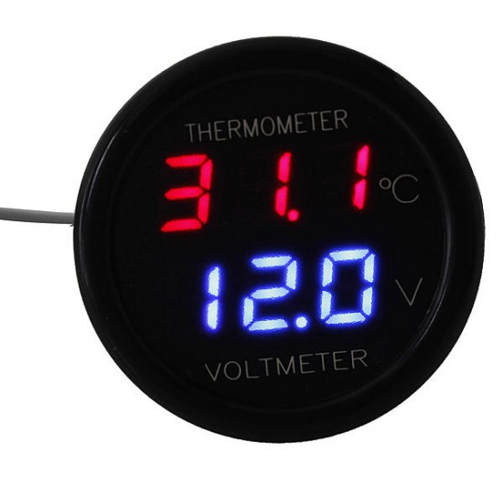 Car LED Digital Red&Blue Display 2 In 1 Dual Voltmeter Thermometer 12V Car LED Digital Red&Blue Display 2 In 1 Dual Voltmeter Thermometer 12V