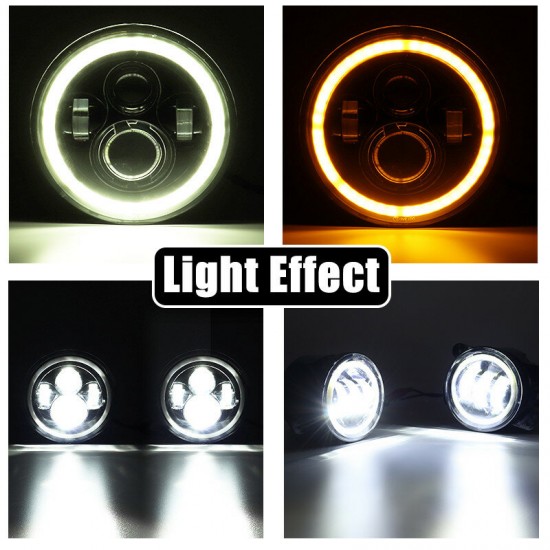 2Pcs 7Inch Round LED Headlights Halo DRL Angle eyes Turn Signal Light with 2Pcs 4Inch Fog Lights For Wrangler 2Pcs 7Inch Round LED Headlights Halo DRL Angle eyes Turn Signal Light with 2Pcs 4Inch Fog Lights For Wrangler