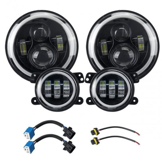 2Pcs 7Inch Round LED Headlights Halo DRL Angle eyes Turn Signal Light with 2Pcs 4Inch Fog Lights For Wrangler 2Pcs 7Inch Round LED Headlights Halo DRL Angle eyes Turn Signal Light with 2Pcs 4Inch Fog Lights For Wrangler