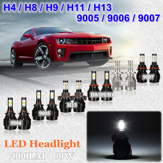 7000LM 60W H8/H9/H11/H13/9005/9006/9007 LED Headlight Lamps Hi/Lo Beam Bulbs 7000LM 60W H8/H9/H11/H13/9005/9006/9007 LED Headlight Lamps Hi/Lo Beam Bulbs