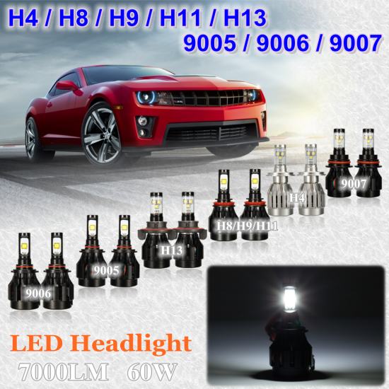 7000LM 60W H8/H9/H11/H13/9005/9006/9007 LED Headlight Lamps Hi/Lo Beam Bulbs