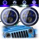 7inch 6000K LED Hi-Lo Beam Headlight Halo Angle Eyes White DRL Blue Turn Light For Jeep Wrangler