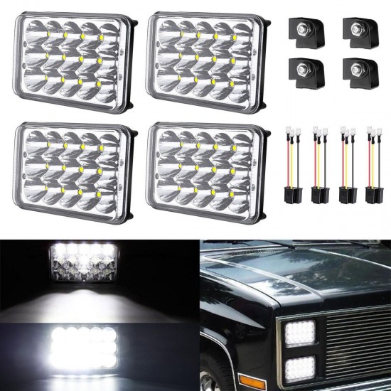 4PCS 4x6 Inch Rectangular LED Headlights Bulb 12V 6000K White H4651 H4652 H4656 H4666 H6545