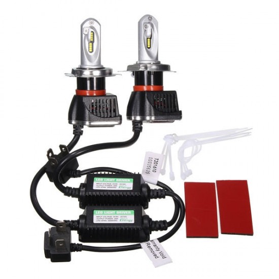 Pair 24W 6000K H4 LED High/Low Beam Headlight Kit 9-32V Driver White