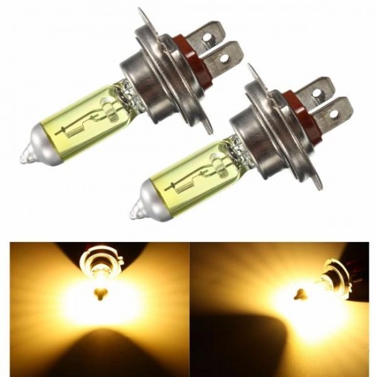 Pair 55W 12V H7 Amber Xenon Headlight High Beam HaloLight Lamp Bulbs