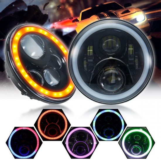 Pair 7 Inch 19 RGB LED Car Headlights IP67 Built-in Lamp Automatic Change Halo Angel Eyes for the Jeep Wrangler Landrover Defender Hummer Pair 7 Inch 19 RGB LED Car Headlights IP67 Built-in Lamp Automatic Change Halo Angel Eyes for the Jeep Wrangler Landrover Defender Hummer