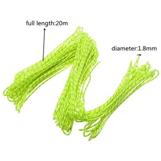 20M Green Reflective Car Luggage Rop Camping Tent Rope Guy Line Camping Cord Paracord