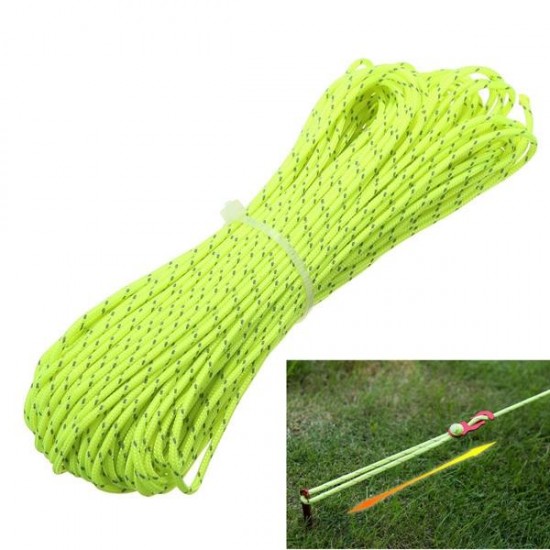 20M Green Reflective Car Luggage Rop Camping Tent Rope Guy Line Camping Cord Paracord