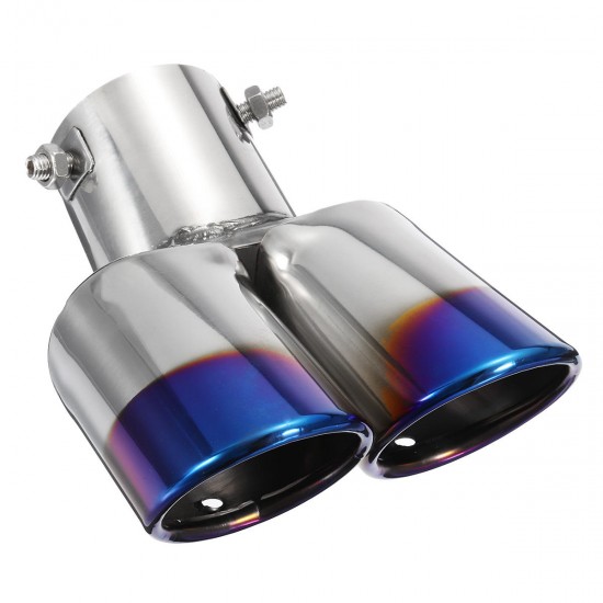 2.5 Inch Blue Car Burnt Dual Exhaust Pipes Polished Stainless Steel