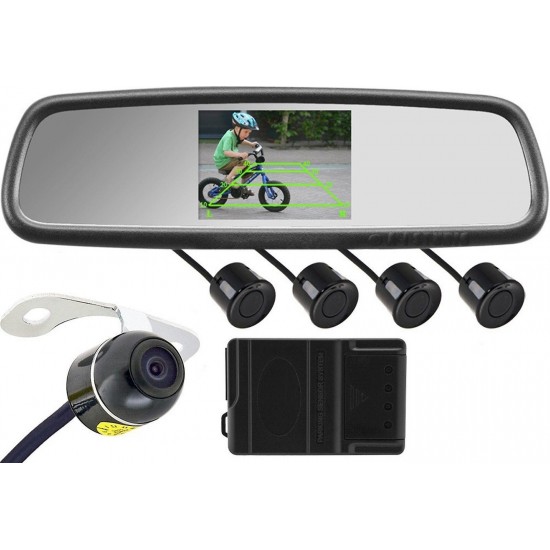 4.3 Inch Car Rear View Mirror + Butterfly Camera + 4 Search Radar + Complete Wiring Harness