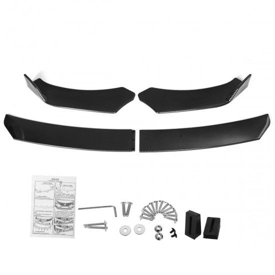 4Pcs Car Universal Bumper Carbon Fiber Look Front Lip Chin Bumper Body Kits