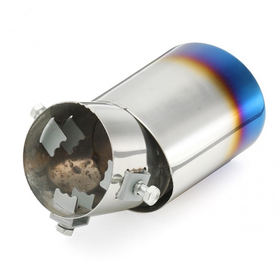 63mm Inlet Car Exhaust Muffler Tip Pipe Stainless Steel Chrome Grilled Blue 63mm Inlet Car Exhaust Muffler Tip Pipe Stainless Steel Chrome Grilled Blue