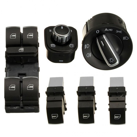 6PCS Chrome Window Headlight Mirror Switch Set for VW Passat B6 CC Golf Jetta 6PCS Chrome Window Headlight Mirror Switch Set for VW Passat B6 CC Golf Jetta