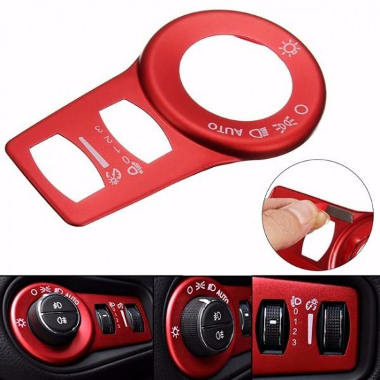 Aluminum Red Fog Headlight Button Switch Trim Cover Decor Frame Decoration For Jeep Cherokee 15+ Aluminum Red Fog Headlight Button Switch Trim Cover Decor Frame Decoration For Jeep Cherokee 15+