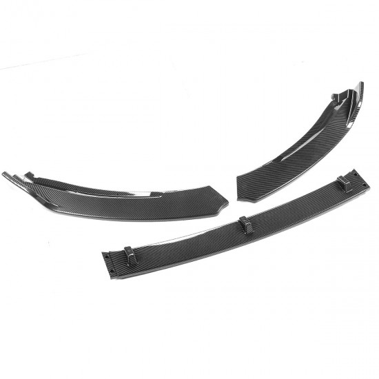 Carbon Fiber Look Front Bumper Lip Spoiler Cover Trim 3PCS For Skoda Octavia 2015-2019