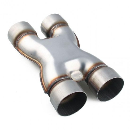 SXP6 Mild Steel Exhaust X Pipe Adapter Connector 3 inch Dual to 3 inch Dual Silver