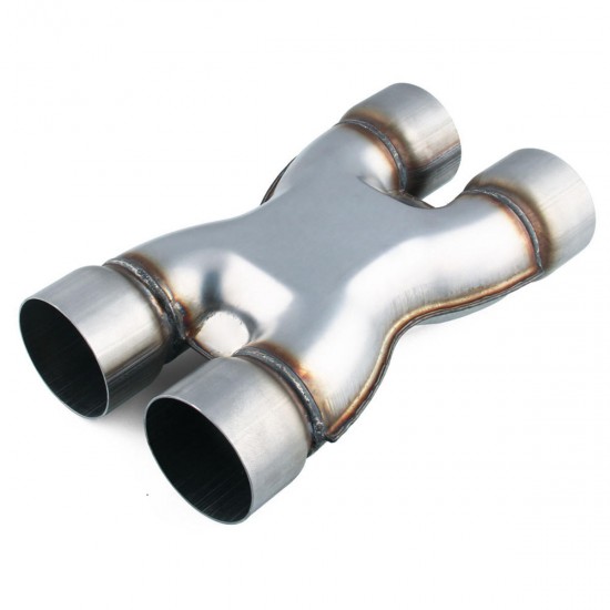 SXP6 Mild Steel Exhaust X Pipe Adapter Connector 3 inch Dual to 3 inch Dual Silver