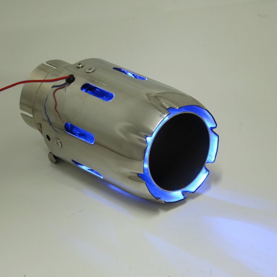 Stainless Exhaust Muffler Tip 63mm IN 89mm OUT With Blue Red LED Light Clamp-on Stainless Exhaust Muffler Tip 63mm IN 89mm OUT With Blue Red LED Light Clamp-on