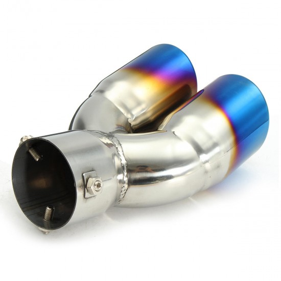 Universal Bluing Exhaust Muffler Silencer Dual Tail Pipe Tips 58-70mm Inlet