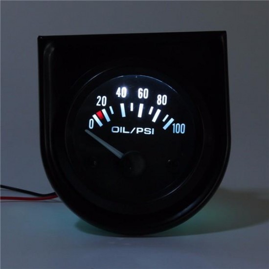 Universal Car Black Pointer Oil Pressure Gauge 0-100 PSI White LED Light 2inch 52mm