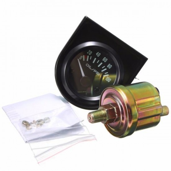 Universal Car Black Pointer Oil Pressure Gauge 0-100 PSI White LED Light 2inch 52mm Universal Car Black Pointer Oil Pressure Gauge 0-100 PSI White LED Light 2inch 52mm