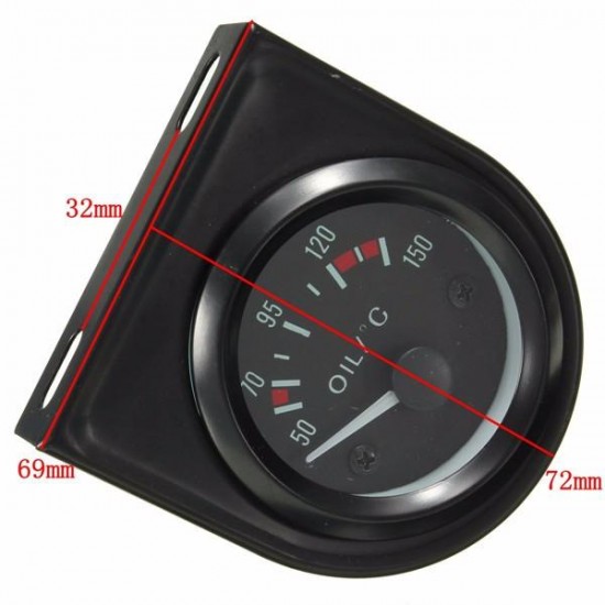 Universal Car Black Pointer Oil Temperature Temp Gauge 50-150°LED Light 2inch 52mm Universal Car Black Pointer O