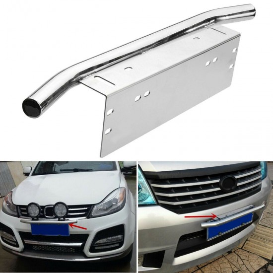 Universal Car Stainless Steel Light Mounting Bracket License Plate Frame Bar Holder Silver