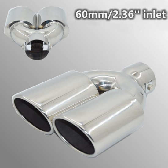 Universal Chrome Stainless Steel Car Exhaust Dual Tailpipe Tips 60mm Universal Chrome Stainless Steel Car Exhaust Dual Tailpipe Tips 60mm
