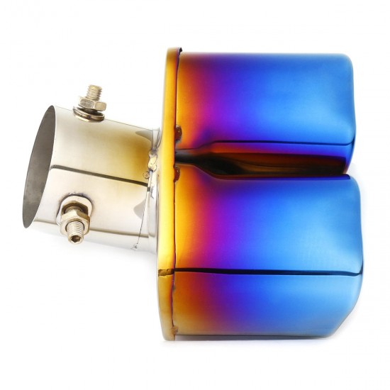 Universal Half-Grilled Blue Double Outlet Exhaust Muffler Tip End Tail Pipe Universal Half-Grilled Blue Double Outlet Exhaust Muffler Tip End Tail Pipe