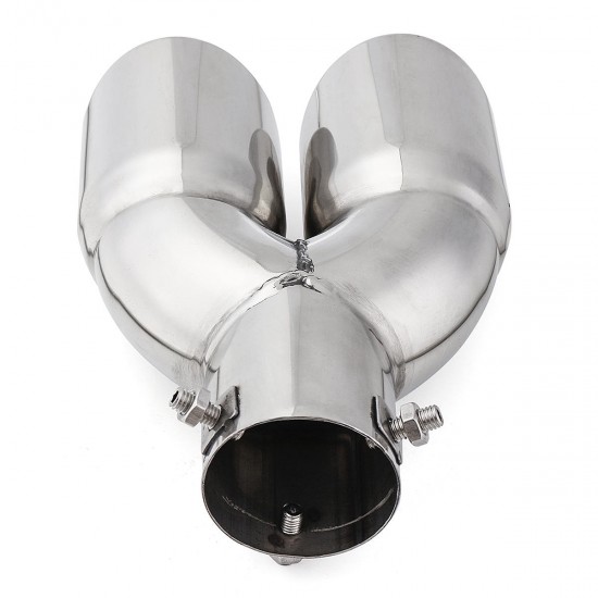 Universal Silver Double Outlet Exhaust Muffler Tip End Tail Pipe Universal Silver Double Outlet Exhaust Muffler Tip End Tail Pipe