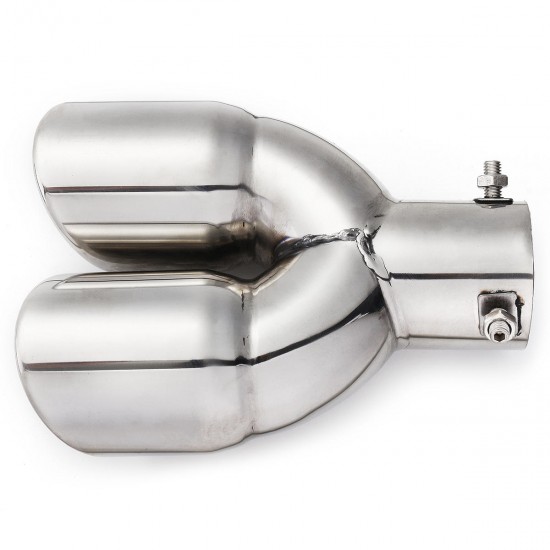 Universal Silver Double Outlet Exhaust Muffler Tip End Tail Pipe Universal Silver Double Outlet Exhaust Muffler Tip End Tail Pipe