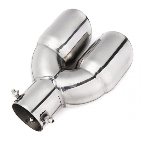 Universal Silver Double Outlet Exhaust Muffler Tip End Tail Pipe Universal Silver Double Outlet Exhaust Muffler Tip End Tail Pipe
