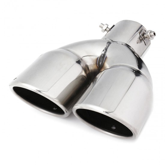 Universal Silver Double Outlet Exhaust Muffler Tip End Tail Pipe Universal Silver Double Outlet Exhaust Muffler Tip End Tail Pipe