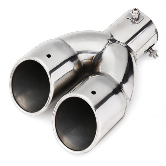 Universal Silver Double Outlet Exhaust Muffler Tip End Tail Pipe Universal Silver Double Outlet Exhaust Muffler Tip End Tail Pipe