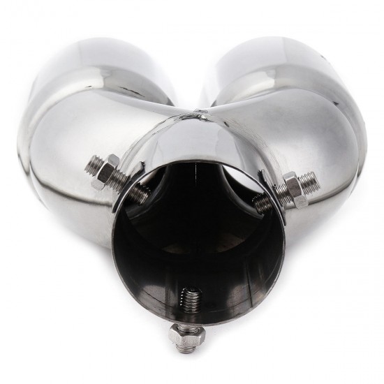 Universal Silver Double Outlet Exhaust Muffler Tip End Tail Pipe Universal Silver Double Outlet Exhaust Muffler Tip End Tail Pipe