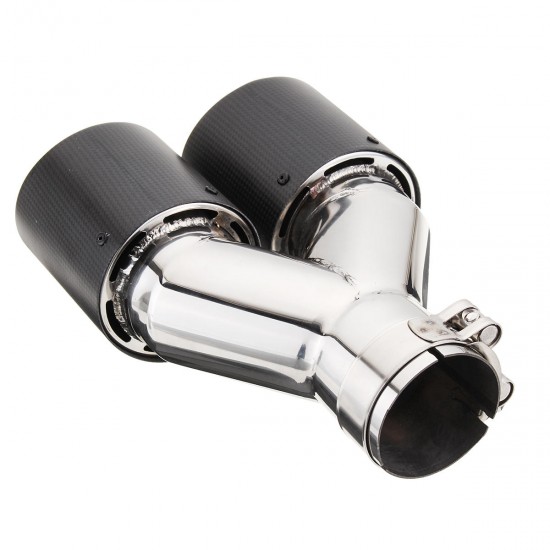Universal Stainless Steel Car Dual Tail Exhaust Muffler Tip 60-63mm Inlet Carbon Fiber Universal Stainless Steel Car Dual Tail Exhaust Muffler Tip 60-63mm Inlet Carbon Fiber
