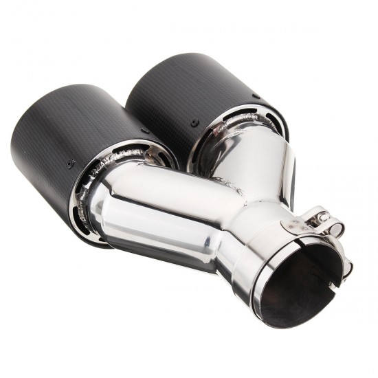 Universal Stainless Steel Car Dual Tail Exhaust Muffler Tip 60-63mm Inlet Carbon Fiber