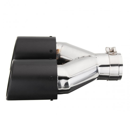 Universal Stainless Steel Car Dual Tail Exhaust Muffler Tip 60-63mm Inlet Carbon Fiber