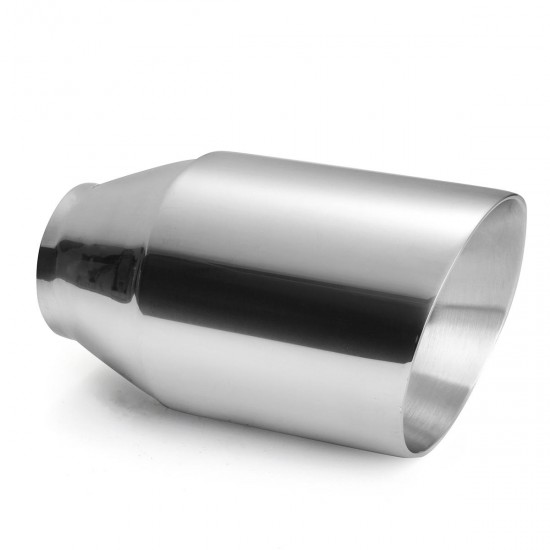 Universal Stainless Steel Exhaust Muffler Double Wall Round Slant 2.5 Inch Inelt 4 Inch Outlet