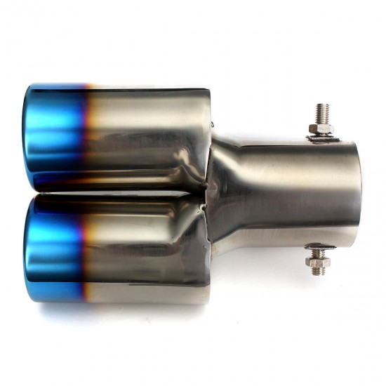 Universal Tip 6cm Inlet & Blue Dual Outlet Stainless Steel Exhaust Muffler Universal Tip 6cm Inlet & Blue Dual Outlet Stainless Steel Exhaust Muffler