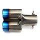 Universal Tip 6cm Inlet & Blue Dual Outlet Stainless Steel Exhaust Muffler Universal Tip 6cm Inlet & Blue Dual Outlet Stainless Steel Exhaust Muffler