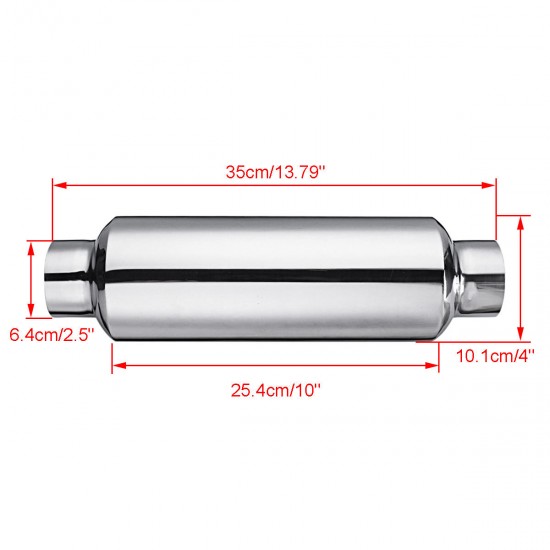 Universal Turbine Exhaust Muffler Resonator 304 Stainless Steel 2.5 Inch Inlet 2.5 Inch Outlet