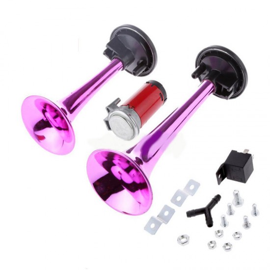 12V 178DB Car Air Horn Kit Double Barreled Loud Metal Four Color