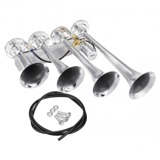 149DB 4/FOUR Metal Trumpet Air Horn Chrome Train Car Truck Boat 12V 24V