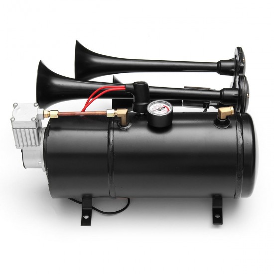 2-Trumpet Train Air Horn 12V Compressor Tubing 150 dB 170 PSI Kit 3L for Car Truck Campers