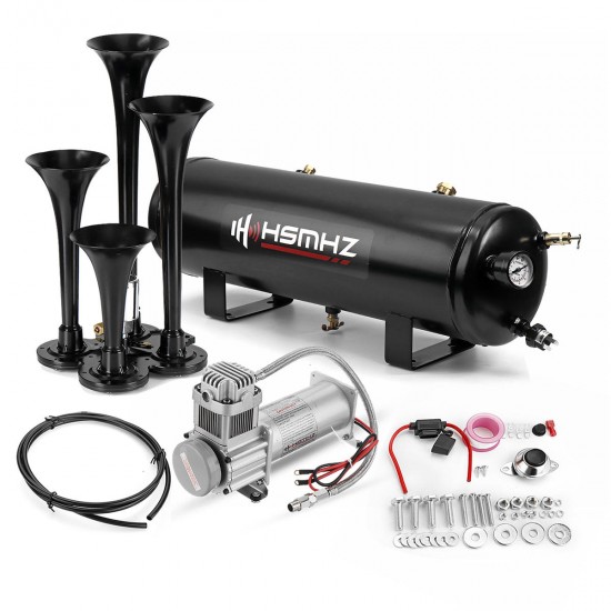 3 GAL 4 Trumpet Air Horn Tank 200PSI Compressor Onboard Kit For Train Truck Boat