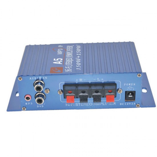 A5 Car / Motorcycle MP3 Hi-Fi Stereo Sound Amplifier Blue + Silver A5 Car / Motorcycle MP3 Hi-Fi Stereo Sound Amplifier Blue + Silver