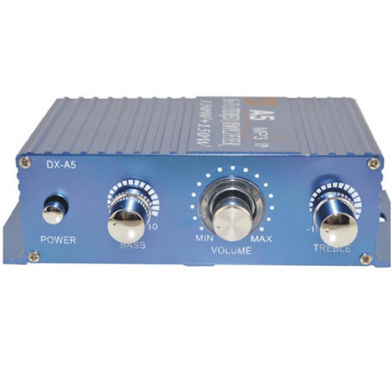 A5 Car / Motorcycle MP3 Hi-Fi Stereo Sound Amplifier Blue + Silver A5 Car / Motorcycle MP3 Hi-Fi Stereo Sound Amplifier Blue + Silver